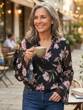 White House Black Market Pleated Bell Sleeve Blouse